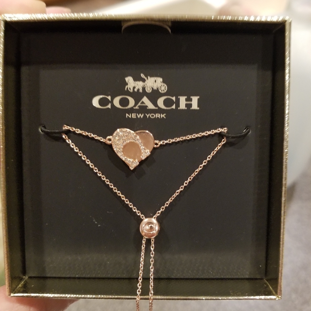 COACH Rose Gold Signature Heart Slider Bracelet